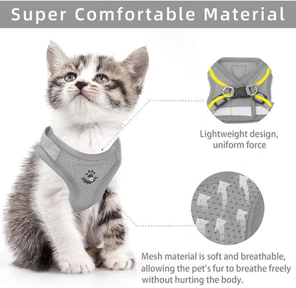 Cat & Dog Vest Harness - All Weather Mesh, Reflective Strap, Step-in Adjustable for Small Cats & Dogs (Gray, S)