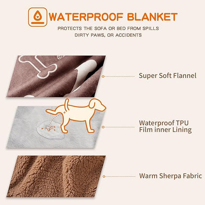 Waterproof Dog Blankets Pet Blanket, 30"x40" Cat Blanket for Indoor Cats, Soft Fluffy Sofa Car Bed Protector, Reversible Sherpa Fleece Puppy Blanket for Small Medium Dogs (Chocolate)