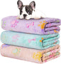 Rezutan 1 Pack 3 Dog Blankets for Small Pet Cat Super Soft Fluffy Premium Throw for Dog Kennels-Beds, Paw Print Blanket, 23x16inch,Purple/Green/Brown