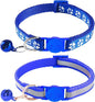 2 Pack Breakaway Cat Collars with Bells, Reflective Design and Claw Print Design, Safety Buckle, Adjustable 7.5-12.5 Inches for Kittens & Cats (Navy Blue)