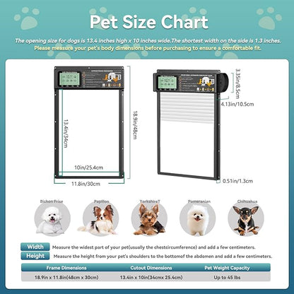 Large Size Automatic Dog Door Cat Door Solar - Powered Doggy Door Opener, Timer Modes for Safe and Convenient Dog/Cat Keeping with Radar Mode, Remote Control, Inner Door Dimensions 10" L×13.4" H