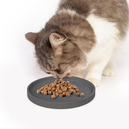 Arespark Pet Silicone Food Mat, Set of 2 Nonslip Waterproof Feeding Bowl Mat with Raised Edges for Food and Water Prevent Spills, Round Eating Tray for Dog Cat Puppy Kitten, 6'' x 6''