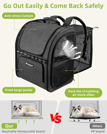 Expandable Cat Carrier Backpacks with Breathable Mesh, Pet Carrier Backpack for Cats Small Dogs Puppies Up to 20 Lbs, Dog Carrier Backpack Great for Travel/Hiking/Camping/Outdoor-Dark Grey