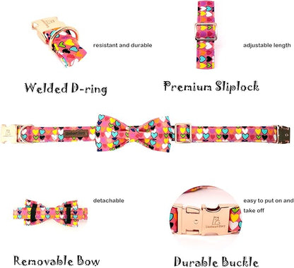 Lionheart glory Valentine's Dog Collar, Dog Collars with Bow, Pet Collar Adjustable Dogs Bowtie Pet Collars for Large Dogs