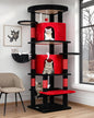 Globlazer Gothic Corner Cat Tree Tower for Large Cat, 66inch Tall Large Goth Cat Tree for Multiple Indoor Cats with 6 Scratching Posts, 2 Spacious Condos, Soft Hammock, Hanging Basket, C66, Red Black