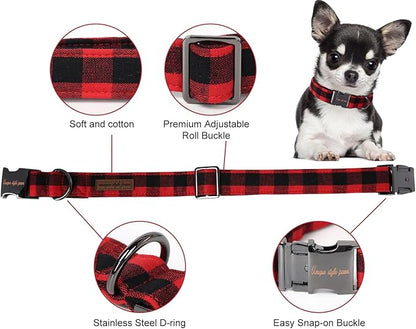 Unique style paws Christmas Dog Collar Metal Buckle Red Black Plaid Puppy Collar Gift Durable Cute Collar for Small Medium Large Boys Girls Dogs