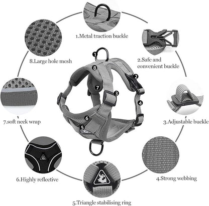 Wanheart cat Chest Harness and Leash, Anti-Escape Adjustable Soft mesh cat Leash and Chest Harness Set for All Types of Cats cat Vests (Grey, 6.6-9.9lb)