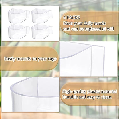 LemonRoad 4 Pcs Bird Cage Feeder Food Water Feeder for Cage Feeding Drinking Bowl Seed Container Dishes Birdcage Tray Replacement Clear Thick Food Trough Box Accessories for Bird Parrot Pigeon Chicken