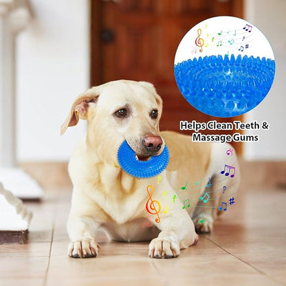 3-Pack Puppy Chew Toys for Teething Relief – Soft & Durable Rubber Toys for Small & Medium Puppies, Includes Squeaky Donut, Bone & Food-Dispensing Toys for Teeth Cleaning & Oral Health