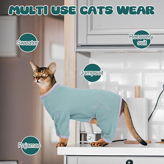 Cat Pajamas for Cats Only, Sticky Hair Cat Clothes, Sphynx Hairless Cats Sweater, Recovery Suit After Surgery, Prevent Lost Hair Kitten Onesie Shirts Costumes Outfits for Pet