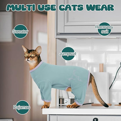 Cat Pajamas for Cats Only, Sticky Hair Cat Clothes, Sphynx Hairless Cats Sweater, Recovery Suit After Surgery, Prevent Lost Hair Kitten Onesie Shirts Costumes Outfits for Pet
