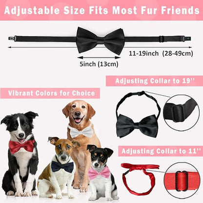 KOOLMOX Light Blue Dog Bow Tie, Black Dog Bowties with Adjustable Collar for Medium Large Dogs Cats Pets Wedding Birthday Graduation Independence Day Homecoming Grooming, 2 Pack, Black and Light Blue
