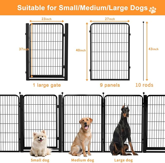 Dog Fence Indoor Pens Outside,Portable Outdoor Dog Playpen 40" H 10 Panels Pet Play Pen Exercise Pens for Puppys Small Medium Large Dogs RV Camping Yard Garden Wide Gate