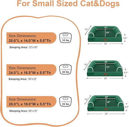 Small Dog Bed Orthopedic Washable: Beds Bolster Small Sized Dogs Bed Egg Crate Foam Couch Sofa Waterproof with Removable Cover - Emerald