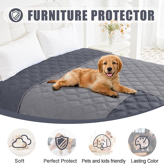 Smiry Waterproof Dog Bed Cover Blanket 82x102, Soft Reversible Pet Blanket, Washable Leakproof Cats Dogs Couch Cover for Sofa, Couch, Furniture, Grey/Dark Grey