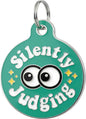 Bad Tags Personalized Dog and Cat ID Tags in 25+ Designs and 2 Sizes - 5 Lines of Custom Engraved Text - Funny Cute Personalized Pet Tags (Silently Judging - Green, Small (1 inch))