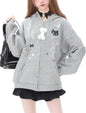 Womens Y2K Zip Up Cute Graphic Hoodies Cat Ears Casual Cartoon Harajuku Kawaii Clothes Oversize Streetwear Jacket
