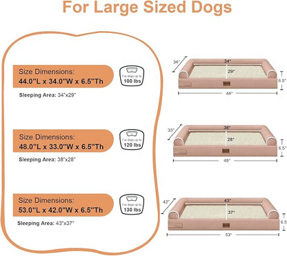 Large Dog Bed Orthopedic Washable: Extra Large Sized Beds for Jumbo Dogs Egg Crate Foam Sofa Couch Waterproof Removable Cover - Pink