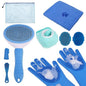 PAWCHIE Bath Grooming Kit for Pets, 9 PCS Hair Brush Set with Towel,Washing Gloves,Bath Brush and Adjustable Handle Shampoo Brush & Scrubber for Short Long Haired Dogs and Cats,Dog Bath Supplies,Blue