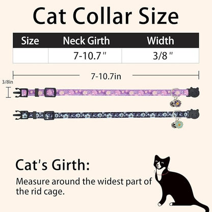 Cat Collar Breakaway, 2 Pack Cotton Cats Collars with Bells, Cute Flowers Shaped for Girl Boy Kittens, Purple and Blue