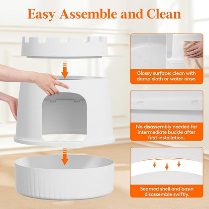 Lifewit Cat Litter Box, Hidden Enclosure Litter Tray with Odor Control & Carbon Filter in Living Room, Bedroom, Corner with Castle Scratching Board& Plastic Scoop, 48 x 54 cm/19x20, White