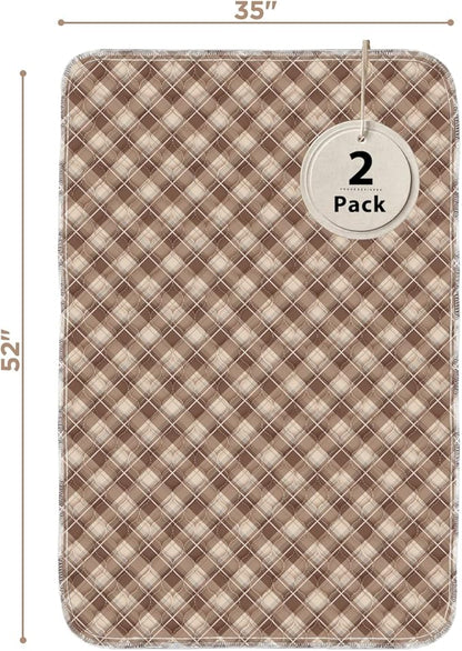 Non-Slip Bed Pads for Incontinence Washable (36" x 52"|2 Pack), Waterproof Bed Pads, Brown Grid, Bed Wetting Pads for Bed, Sofa, Floor, Resuable Underpads for Adults, Seniors, Pet