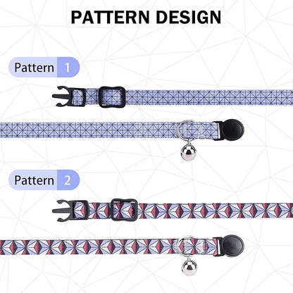 Breakaway Cat Collar with Bell & Cute Pendant, 2 Pack Kitten Collars with Safety Buckle for Girl Boy Male Female Cats, Puppies and Small Pet, Adjustable 8-12 Inch