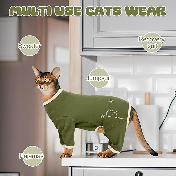 Cat Pajamas for Cats Only, Sticky Hair Cat Clothes, Sphynx Hairless Cats Sweater, Recovery Suit After Surgery, Prevent Lost Hair Kitten Onesie Shirts Costumes Outfits for Pet