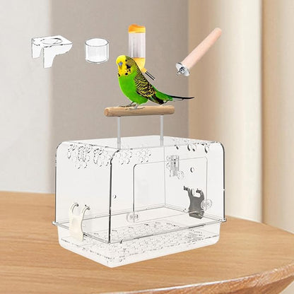 Hamster Cage Bird Travel Cage Portable Clear Accessories Acrylic Villa Bird Cage Lightweight Bird Carrier for Peony Parrot, Whole Set