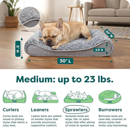 FurHaven Orthopedic Dog Bed for Medium Dogs, Luxe Lounger Contour Mattress with Solid Orthopedic Foam Slab for Joint Support, Removable Washable Cover, Medium, Faux Fur & Suede, Gray