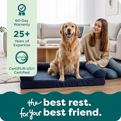 FurHaven Classic Sofa Orthopedic Dog Bed for Large Dogs with Egg Crate with a Solid Orthopedic Foam Base for Joint Support, Removable Washable Cover, Large, Quilted Sofa, Navy (Blue)