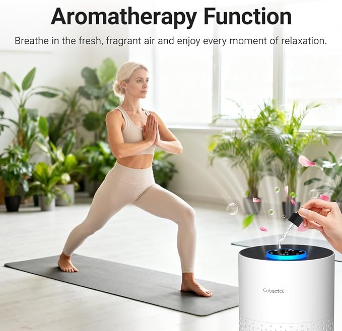 Air Purifiers for Bedroom Home, Cobectal Air Cleaner with H14 True HEPA 3-in-1 Filter for Room up to 1050 ft², Aroma Function, Sleep Mode, Portable Air Purifiers for Office, Dorm, RVs, White