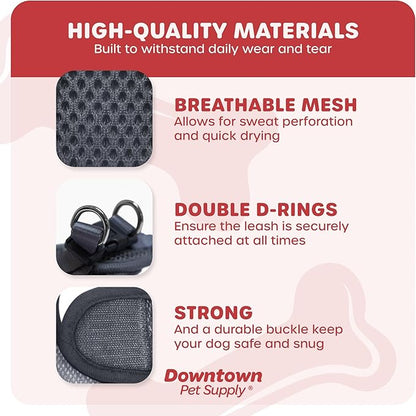 Downtown Pet Supply Step in Dog Harness No Pull, X-Large, Charcoal - Adjustable Harness with Padded Mesh Fabric and Reflective Trim - Buckle Strap Harness for Dogs