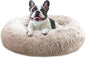 JOLLYVOGUE Calming Small Dog & Cat Bed for Indoor Cats - 20 inches Washable Donut Bed for Kittens & Puppies, Anti-Anxiety Round Fluffy Plush Pet Beds (Fits up to 15 lbs, Cream Brown)