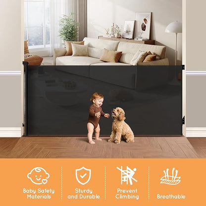Retractable Baby Gate for Stairs, 71" Wide Mesh Pet Gate, Automatic Tension, One-Hand Operation, 38" Tall Baby Gates for Doorways, Hallways, Deck, Indoor Outdoor, Safe, Easy to Fit, Black