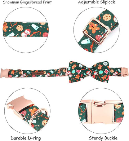 Christmas Dog Collar, Cute Winter Holiday Collars Green Christmas Tree and Snowman Print Metal Buckle Collar Adjustable Sturdy Collars for X-Large Girl Boy Dogs