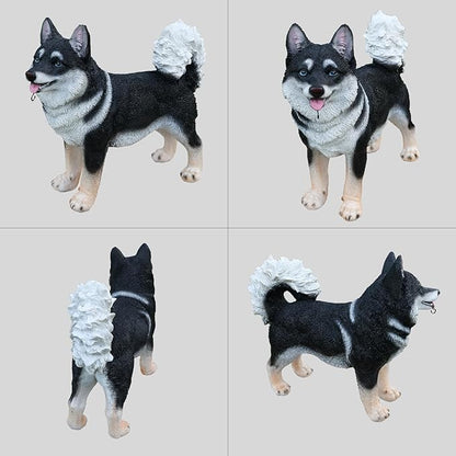 Akita Statue Outdoor Decorations – Outdoor Dog Statue Standing Black Akita with Removable Solar Light & Welcome Sign for Patio Décor