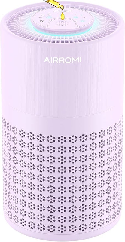 AIRROMI Air Purifier for Bedroom with HEPA 3-in-1 Filter, Pet Air Purifier for Home Cat Pee Smell, Covers Upto 990 Ft², Quiet 360°intake Air Cleaner for Pet Hair,Allergies,Pollen,Smoke A2001 Purple