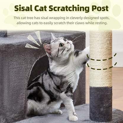 Taoqimiao MS043G Cat Tree, 32.2-Inch Cat Tower for Indoors Cats, Cat Condo with Large Cat Perch, Spacious Cat Cave, Scratching Posts for Small and Medium Cats, Smoky Gray