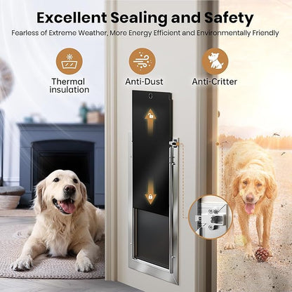 Dog Door All Aluminum Medium, Doggy Doggie Cat Door, Heavy Duty Pet Door for Install in Interior Exterior Doors or Wall, 2 Magnetic Flaps, Energy Efficient, Closing Panel for Pets Up to 45Lb