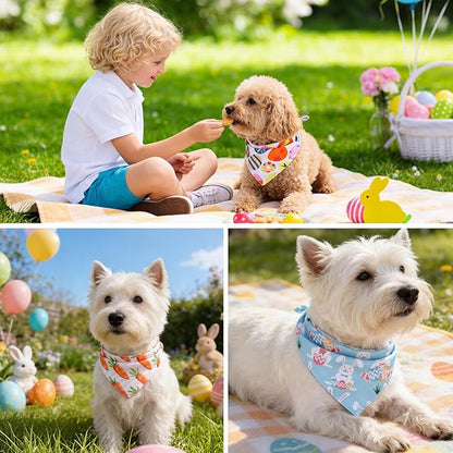 PAWCHIE Easter Dog Bandanas 4 Pack, Reversible Dog Party Triangle Scarf Bibs, Pet Holiday Costume with Adjustable Snaps, Multiple Christmas-Themed Patterns for Medium Dogs Puppy,Cats Pets,L