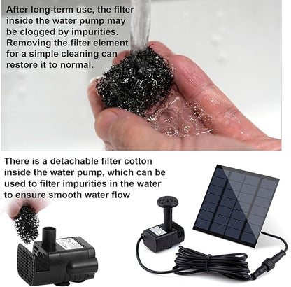 Solar Fountain Pump Kit with Separate Solar Panel, 1.8 W Upgraded Solar Water Pump with 3 M Long Cable & 4 Nozzles Solar Water Fountain for Bird Bath, Outdoor Pond, Patio Garden No Power Storage