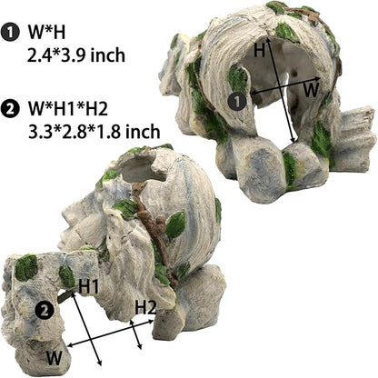 Reptile Cave Hideout Tank Accessories Decorations, Aquarium Hideaway Cave Fish Tank Decorations for Amphibians, Betta Fish, Shrimp, Lizards, Leopard Gecko