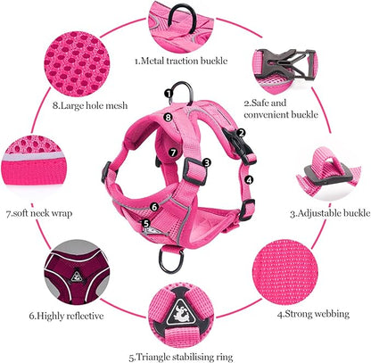 Wanheart Summer cat Chest Harness and Leash, Anti-Escape Adjustable Soft mesh cat Leash and Chest Harness Set for All Types of Cats cat Vests (Rose red, L)