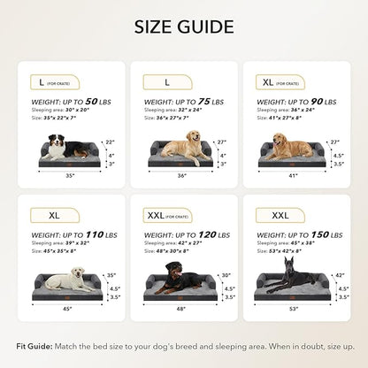 Orthopedic Dog Beds for Extra Large Dogs, Waterproof Egg Crate Foam XL Dog Bed with Sides 41x27Inch, Washable Big Dogs Couch Beds with Removable Cover and Nonskid Bottom, Dark Grey