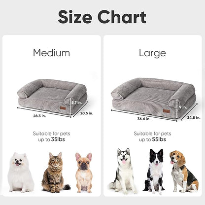 FUKUMARU Cute Dog Bed, Waterproof Corduroy Dogs Couch, 36in Orthopedic Pet Sofa for Medium to Large Dogs Dog, Warm Cotton Pet Bed with Washable Cover, Grey