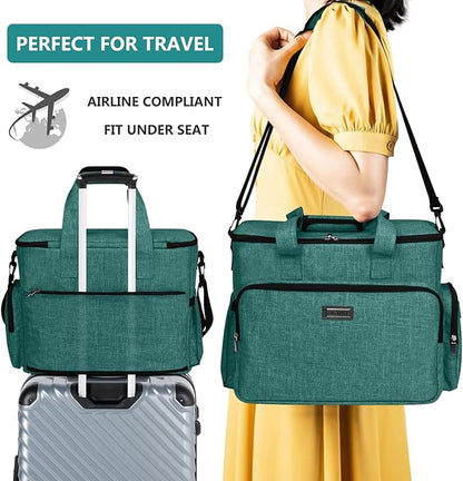 BAGLHER Dog Travel Bag, Airline Approved Pet Tote Organizer with Multi-Function Pockets, 2 X Food Storage Containers and 2 X Collapsible Bowls, Perfect Weekend Pet Travel Set for Dog, Cat Green