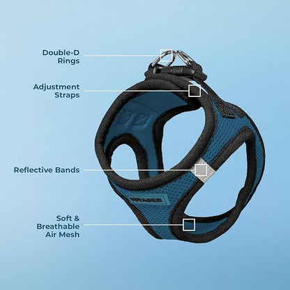 Best Pet Supplies Voyager Step-in Air Harness - All Weather Mesh, Reflective, No Pull Harness for Dogs, Cats - Secure with Hook & Loop Fastener, Buckle, Double D-Rings - Blue/Black Trim, M