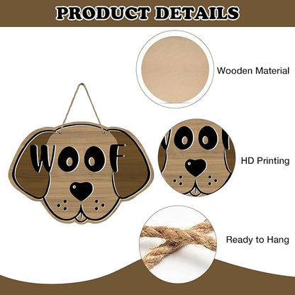 Cute Dog Front Door Sign, Farmhouse Wood Door Hanger Outdoor Outside Porch Decor Pet Lover Owner Gift, Rustic Wooden Wreath Indoor Wall Hanging Decoration