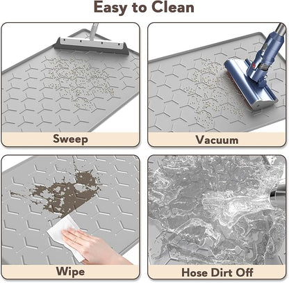 Cat Litter Box Mat, Silicone Kitty Litter Mat, 24" X 16" Waterproof Silicone Pad for Floor, Light Gray
